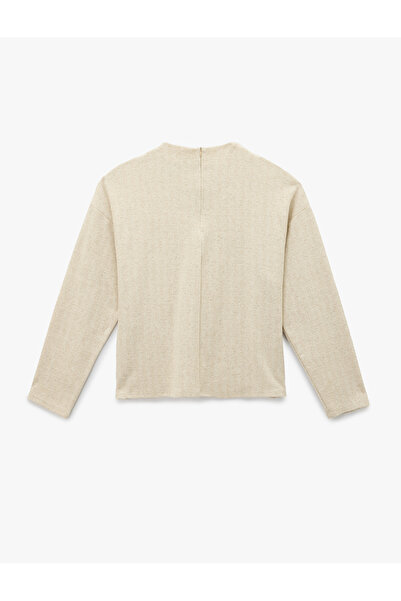 Koton Soft Textured Loose Fit Long Sleeve Mock Neck Stone Sweatshirt