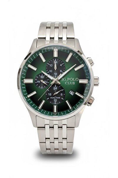 JG. Polo Club Men's Wristwatch Silver Color, Green Dial - Stylish Metal Band,...