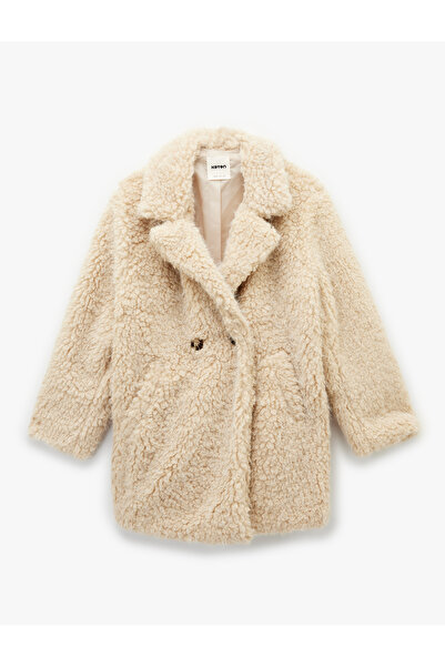 Koton Long Sleeve Pocketed Oversized Double-Breasted Faux Fur Coat