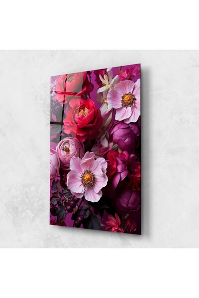 Arthub Tablou Sticla,Dormitor si Living, Buchet De Flori, Pink Red Bouquet