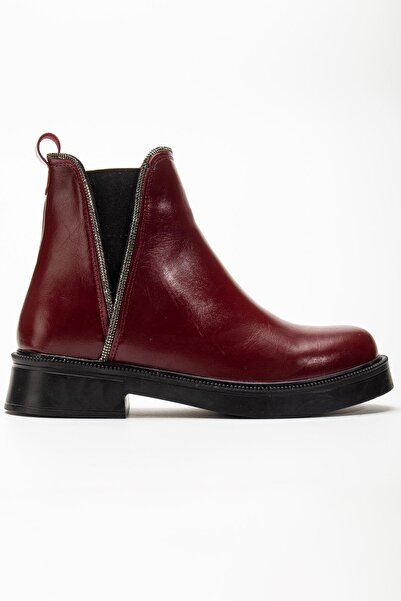 Aymood 02-02 Бургундия Набръчкани Rugan Stone Аксесоаризирани Еластични Дамски ботуши за всеки ден