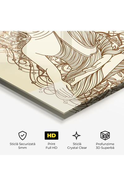 Arthub Glass Painting, Bedroom and Living Room, Buddha, Brown Line Buddha