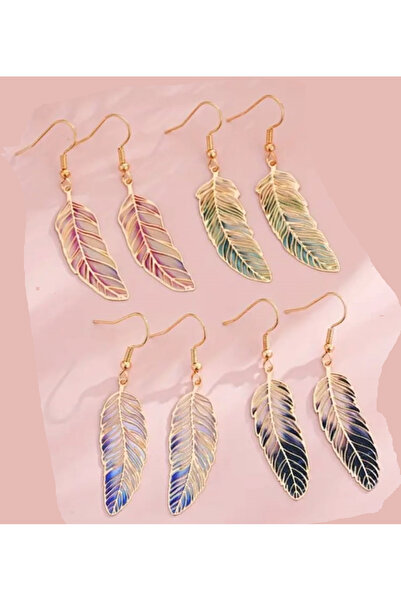 Pawnest Handmade Gold Framed Color Black Transitional Feather Earrings – Eleg...
