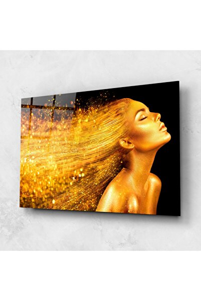 Arthub Tablou Sticla,Dormitor si Living, Black And Gold, Golden Girl