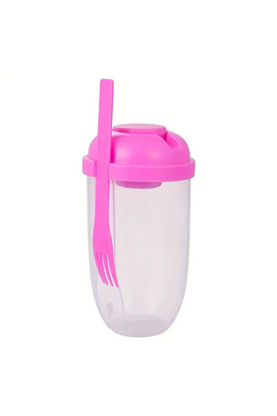 zola Fruit or vegetable salad bowl, plastic, includes fork and sauce container, 19x9 cm, pink