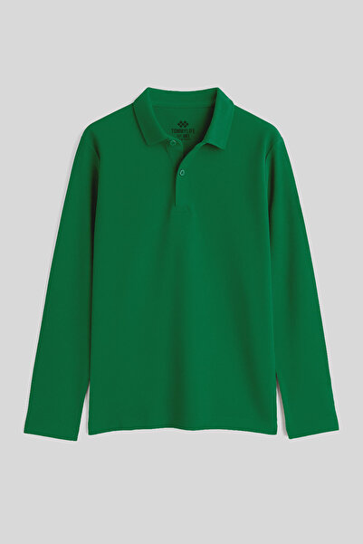 TOMMY LIFE Green Polo Neck Basic Long Sleeve Unisex Kids T-Shirt - 11170