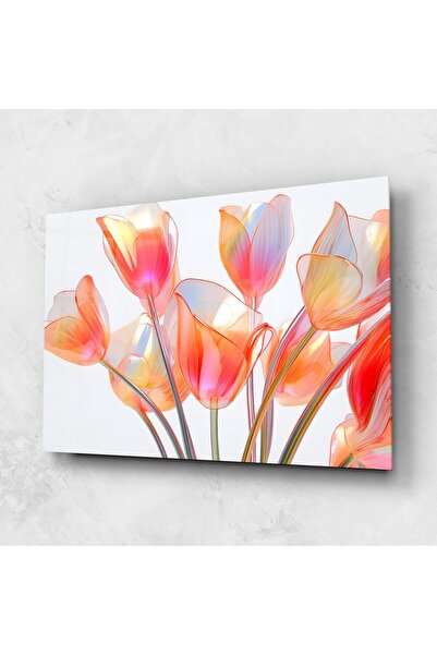 Arthub Tablou Sticla,Dormitor si Living, Lalele, Orange Glass Tulip
