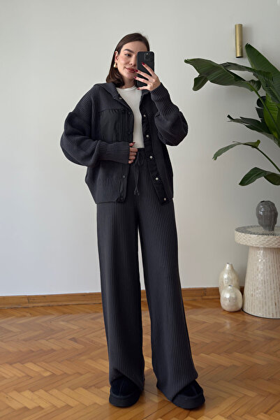 MAGARDE Set de tricotaje premium cu cu secțiuni fermoare - ANTRACIT