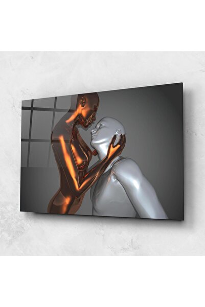 Arthub Glass Painting, Bedroom and Living Room, Silhouettes, Gold Silver Couple