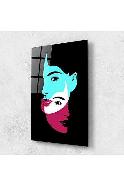 Arthub Tablou Sticla,Dormitor si Living, Femei Abstracte, Blue Pink Women