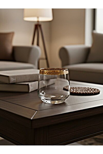 DECOSTYLE Gold Patterned Water Glass Set of 6 345 ml (Whiskey Glass)