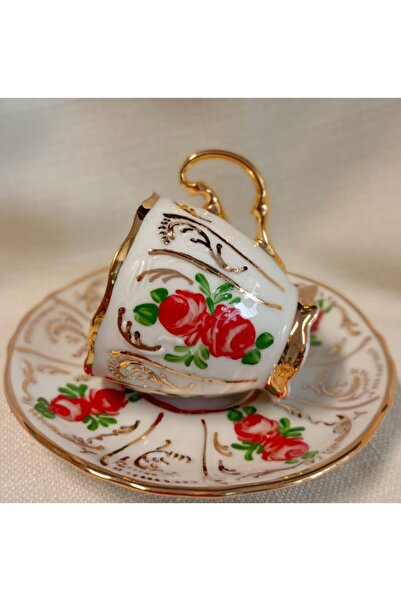 BY.RAYKA PORSELEN El Dekor Amara Duo Porselen El Boyama Coffee Cup Set