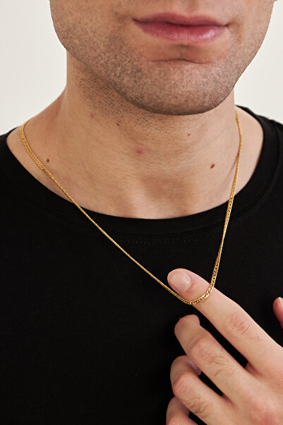 Ventino Silver 18K Altın Kaplama 3mm Rambo 925 Ayar Gümüş Erkek Zincir Kolye VEK3103