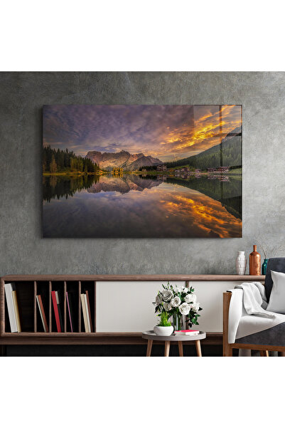 Arthub Glass Painting, Bedroom and Living Room, Lakes, Misurina Sunset