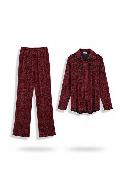 AÈC PRIVÈ Women's Premium Quality Luxury Shawl Detailed Stylish Stone Embroidered Shirt Pants Double Suit 777