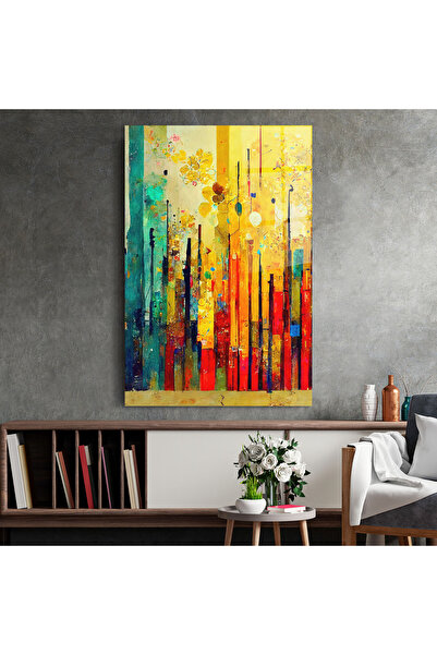 Arthub Tablou Sticla,Dormitor si Living, Arta Abstracta, Black Lines On Yellow Light