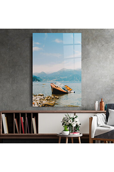 Arthub Glass Painting, Bedroom and Living Room, Lakes, Boat On The Lake