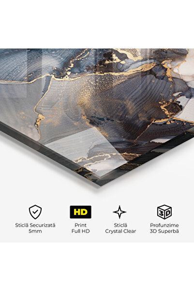Arthub Tablou Sticla,Dormitor si Living, Marble, Golden Abstract Marble