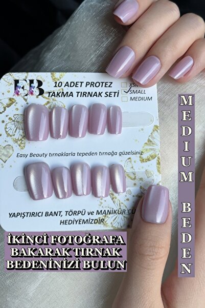 Easy Beauty Kedi Gözü MEDIUM Beden Kısa Küt 10 Adet Takma Tırnak Seti T002