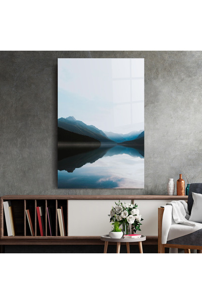 Arthub Glass Painting, Bedroom and Living Room, Lakes, Foggy Blue Light