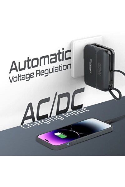 Promate بنك طاقة فائق الصغر بسعة 20000 مللي أمبير في الساعة مع شاحن تيار متردد