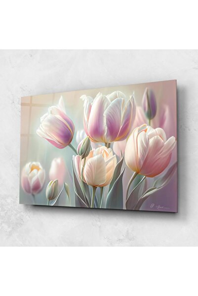 Arthub Tablou Sticla,Dormitor si Living, Lalele, Dreamy White Tulips