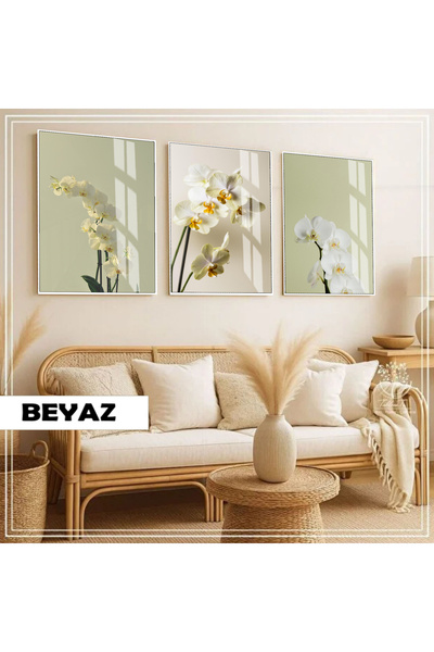 Harika bir ev HARİKABİREV|Soft|YEŞİL-BEYAZ ORKİDE KOMBİNİ |ÇERÇEVELİ CAM TABL...