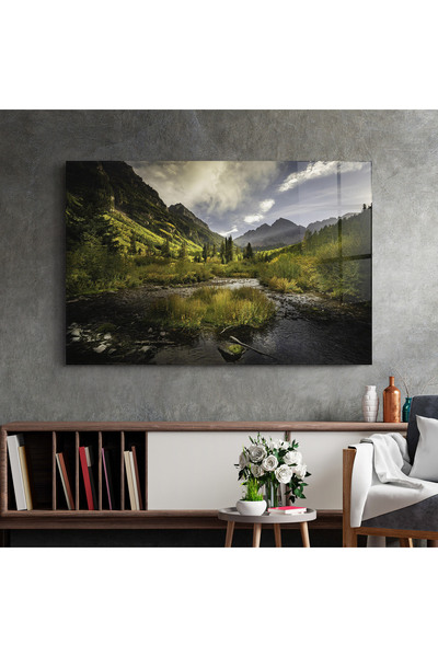 Arthub Tablou Sticla,Dormitor si Living, Lacuri, Cloudy Lake