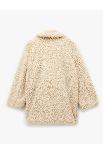 Koton Long Sleeve Pocketed Oversized Double-Breasted Faux Fur Coat