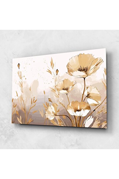 Arthub Tablou Sticla,Dormitor si Living, Maci, Gold Cream Poppy