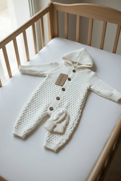 caramini Winter, Hooded , Buttoned, Baby Romper and Gloves