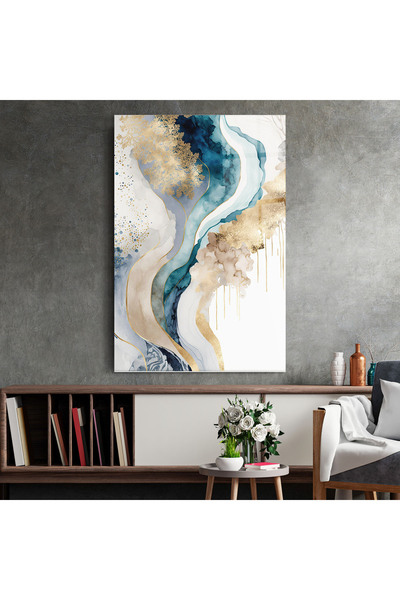 Arthub Tablou Sticla,Dormitor si Living, Arta Abstracta, Light Blue Waves