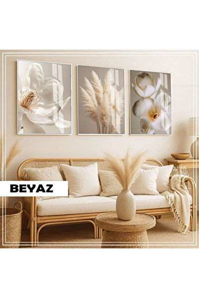 Harika bir ev HARİKABİREV|Soft|KREM PAMPAS-ORKİDE KOMBİNİ |ÇERÇEVELİ CAM TABL...