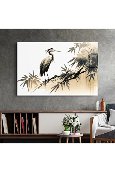 Arthub Glass Painting, Bedroom and Living Room, Asian, Black Cream Bird Art