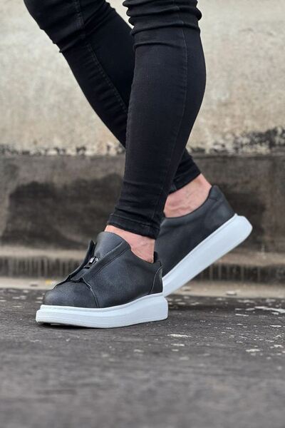 Lucy Shoes Yg010 Men's Casual Zippered Leather Sports Sneaker Shoes Cbt - Gray