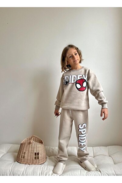 MİLAYS LİFE HOME COLLECTİON Boy's 3-Thread 100% Cotton Thick Combed Cotton Colorful Winter Tracksuit Set