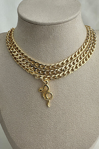 Modex Gold Yellow Multi Chain Snake Cobra Detail Necklace (40+5cm)