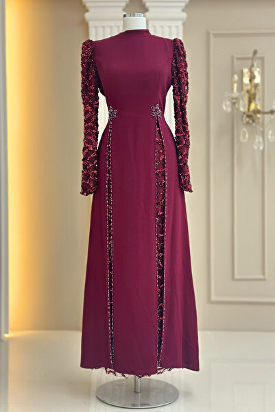 Amine Hüma Tusem Abiye Elbise Bordo