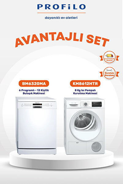 Profilo 2'li Bulaşık Makinesi(BM6320MA) + Kurutma Makinesi(KM8612HTR) Set