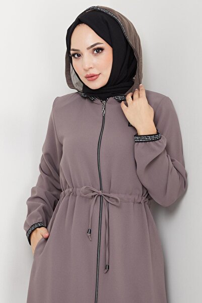 hafsamina File Hooded Tie-Up Ferace Light Brown Hm2360
