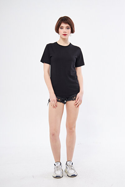 Loom Basic Black Crew Neck 100% Cotton Women's Basic T-Shirt