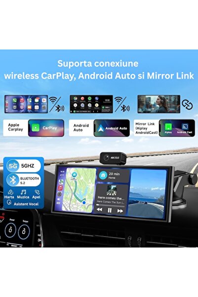 OEM Portable Car Navigation 10.26 inch IPS CarPlay and Android Auto Wireless, DVR Dual Camera 4K + 1080P