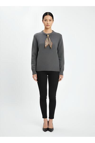 Paraf style Pulover supradimensionat pentru femei, cu detaliu de eșarfă, text...