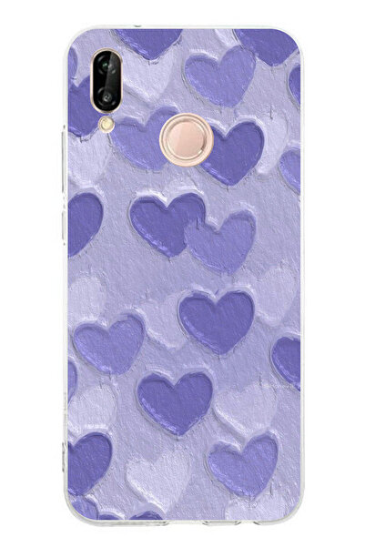 TechTree حافظة سيليكون متوافقة مع هاتف هواوي P20 لايت بتصميم قلوب أرجوانية مطبوع