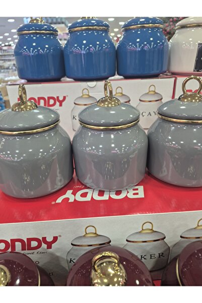 HomeNur Emaye 3'lü Kapaklı Gri Renkli 500cc Baharatlık