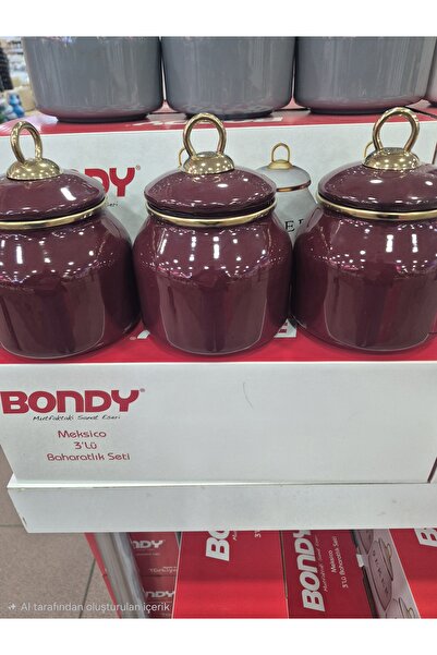 HomeNur Emaye 3'lü Kapaklı Bordo Renkli 500cc Baharatlık