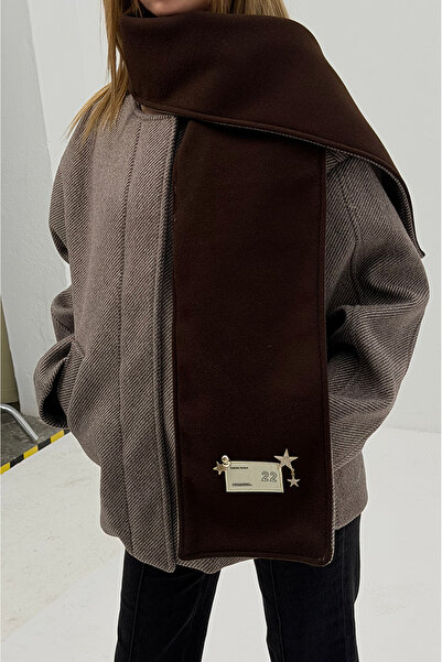 Narin Studios 2 σε 1 Καφέ μπουφάν με φερμουάρ και αποσπώμενο σάλι