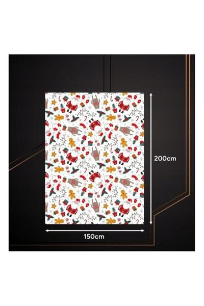 LikeSmart White Christmas Blanket, 150x200 cm, fluffy festive multicolor pattern, white