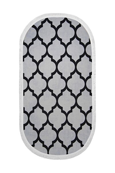Dijidekor Digital Oval Fringed Carpet Modern Designed Gray Color Erasable 160X200