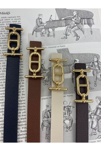 arlıva moda Fashion Caravan 1.5 cm Natural Leather 4-Pack Trend Gold Buckle Women's Pants Belt, Dress Belt, Coat Belt